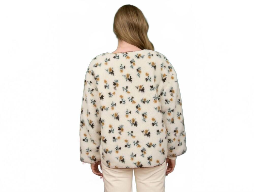 NEW BLU PEPPER floral sherpa jacket in cream multi - Picture 2 of 2